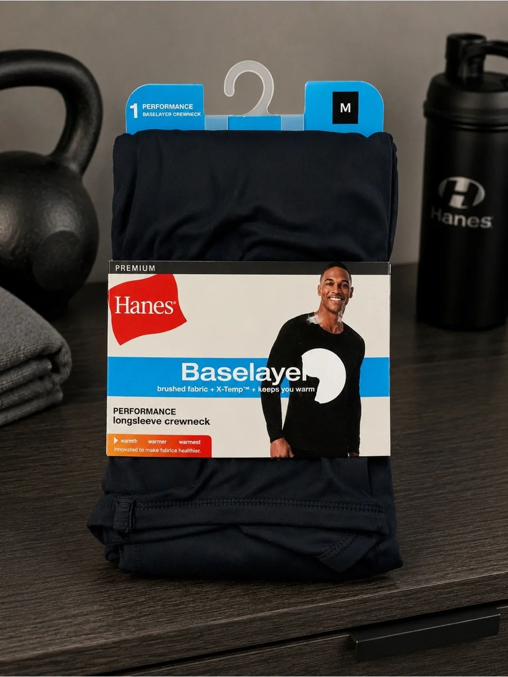 Hanes Premium Men’s Performance Baselayer Long Sleeve Crewneck – Size Medium – N